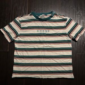 GUESS Men's Striped T-Shirt - Green and White